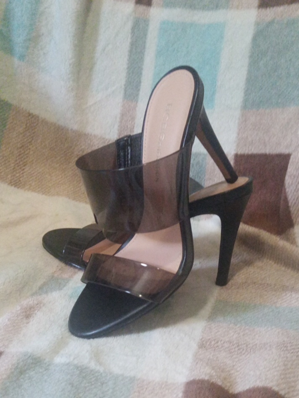 BCBG Black Clear-Strap Stiletto Heels